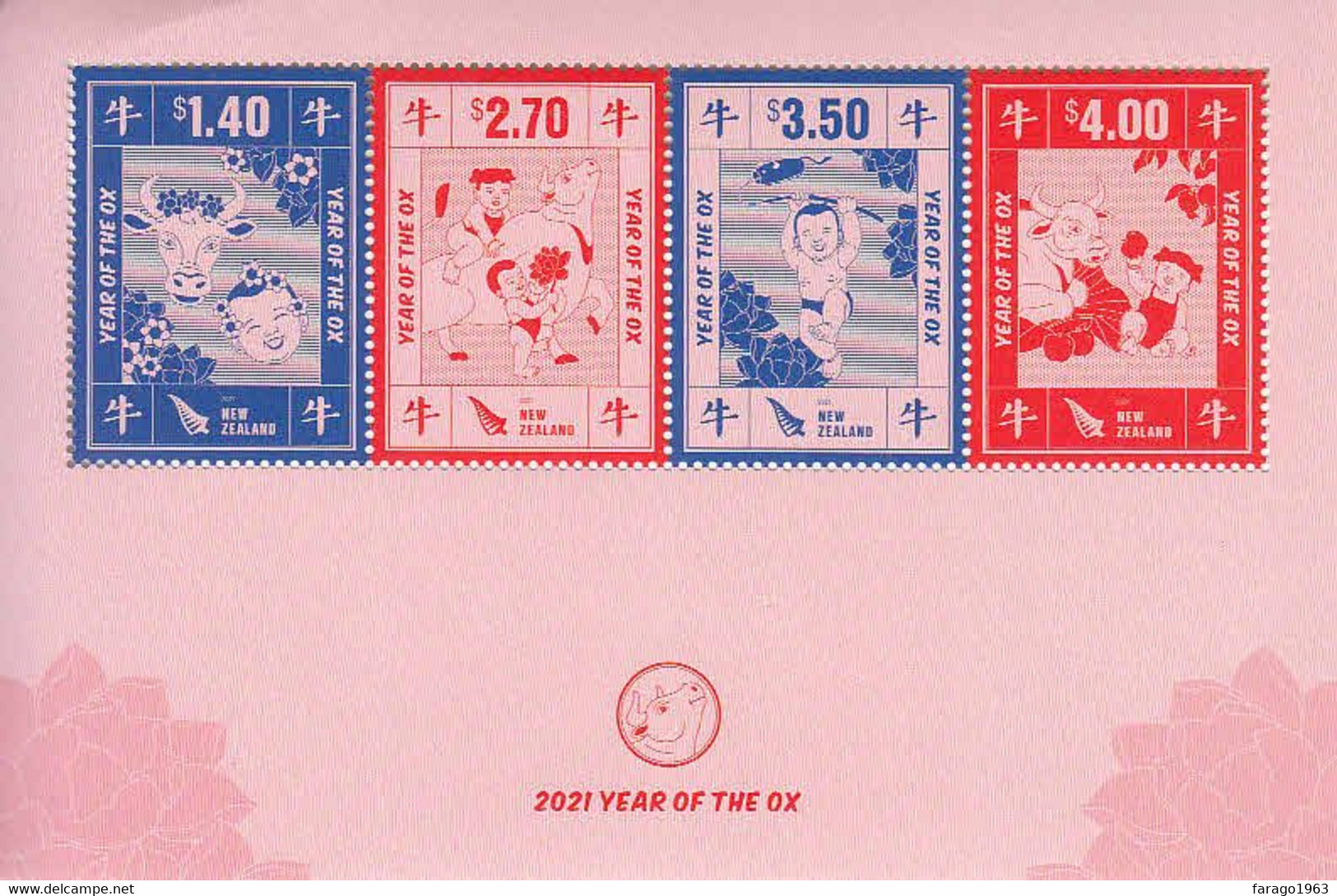 2021 New Zealand Year Of The Ox Miniature Sheet Of 4 MNH @ BELOW FACE VALUE - Ongebruikt