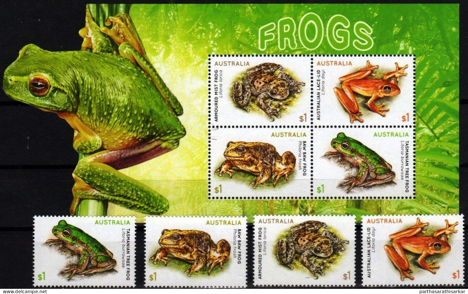 AUSTRALIA 2018 AUSTRALIAN AMPHIBIANS FROGS SET WITH ODD SHAPE MINIATURE SHEET MS IN A PRESENTATION PACK MNH - Mint Stamps