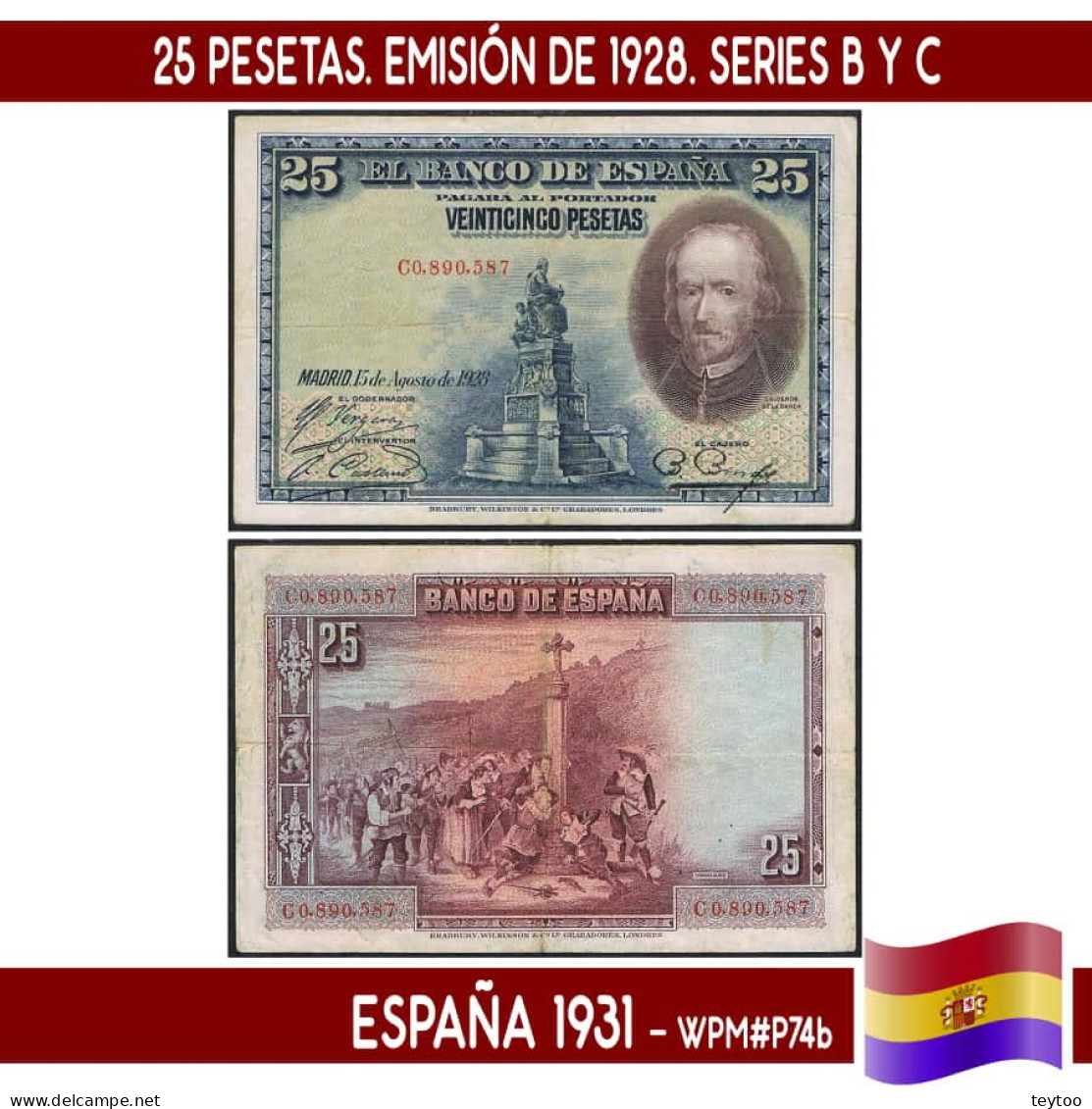 B0978.1# España 1931. 25 Pts. Emisión 1928. Series B Y C (VF) WPM#P74b - 25 Peseten