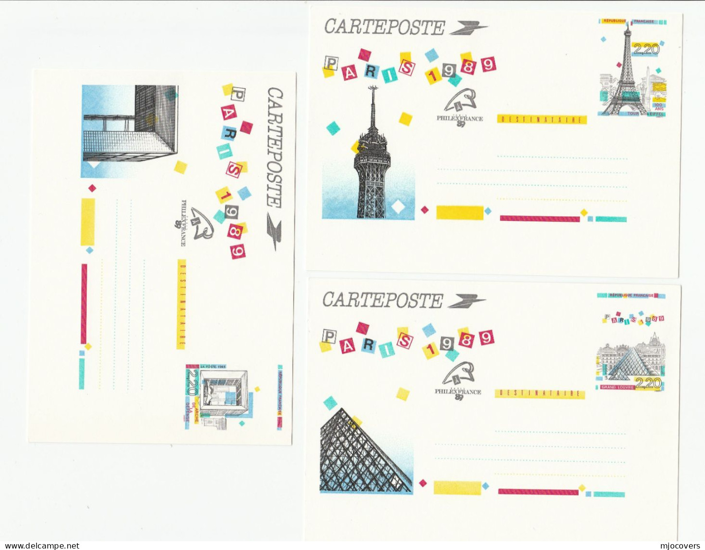 3 Diff PHILEXFRANCE  Postal STATIONERY CARDS Cover Philatelic Exhibition  France - Verzamelingen En Reeksen: PAP