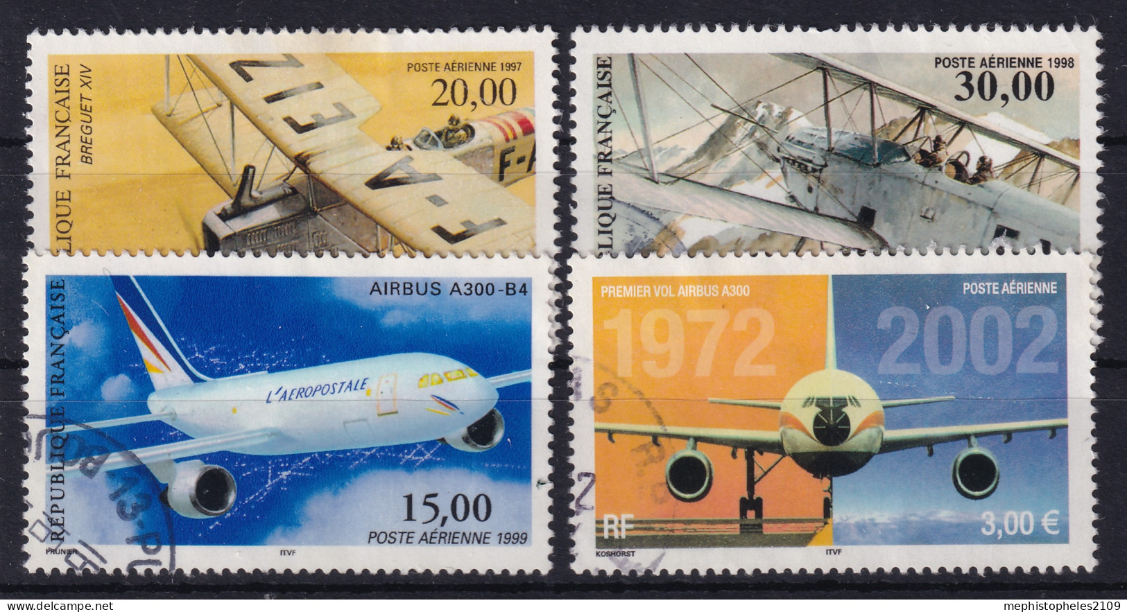 FRANCE 1997-2002 - Canceled - YT 61, 62, 63, 65 - Poste Aérienne - 1960-.... Used