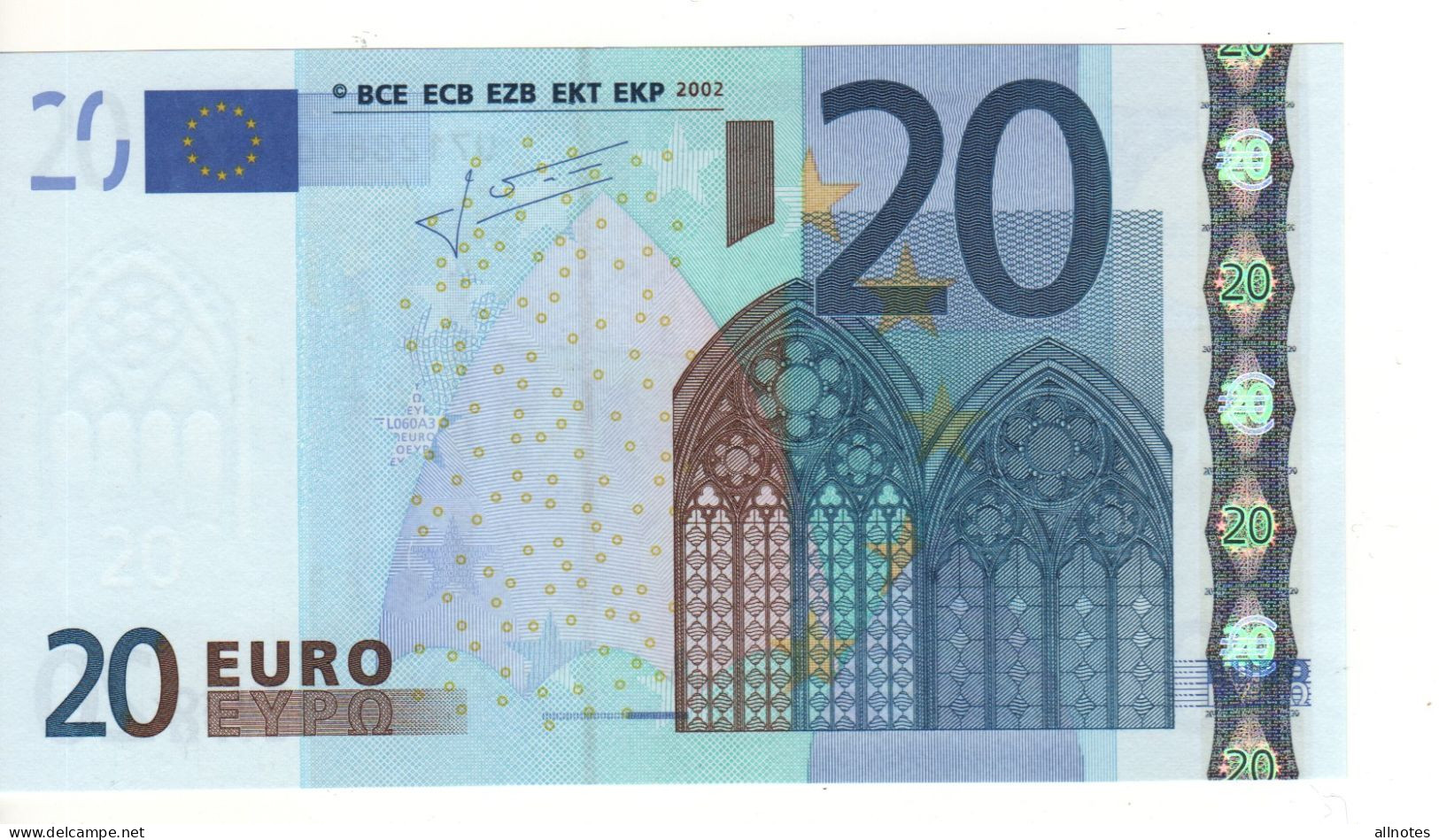 20 EURO  "U"   FRANCIA    Firma Trichet    L 060 A3  Ch. 28  /  FDS - UNC - 20 Euro