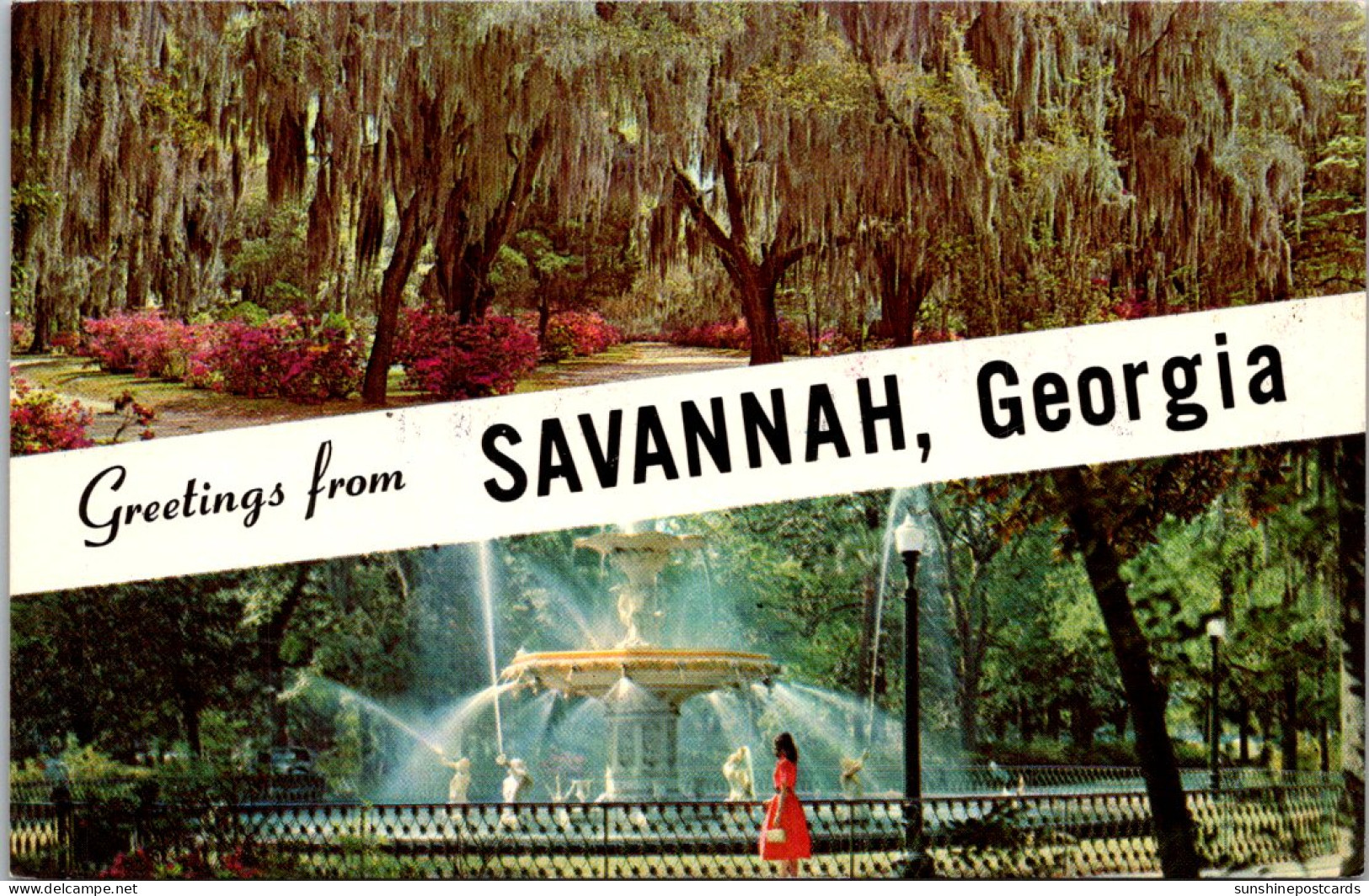 Georgia Savannah Greetings Split View Showing Forsyth Park And Bonaventure Cemetery - Savannah