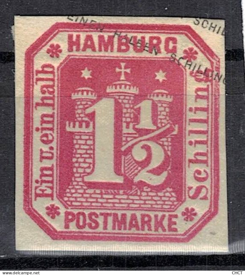 CHCT9 - 1 1/2 Schilling Stationery Stamp / Cut Out, 1866, Hamburg, Germany - Hamburg