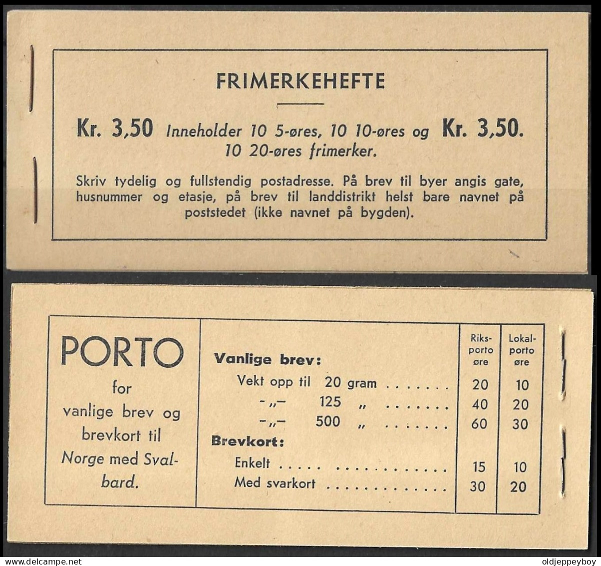 NORWAY, 1941, Booklet 20B H, 3.50 Kr, 5, 10, 20 Inverted POST OFFICE FRESH  - Carnets
