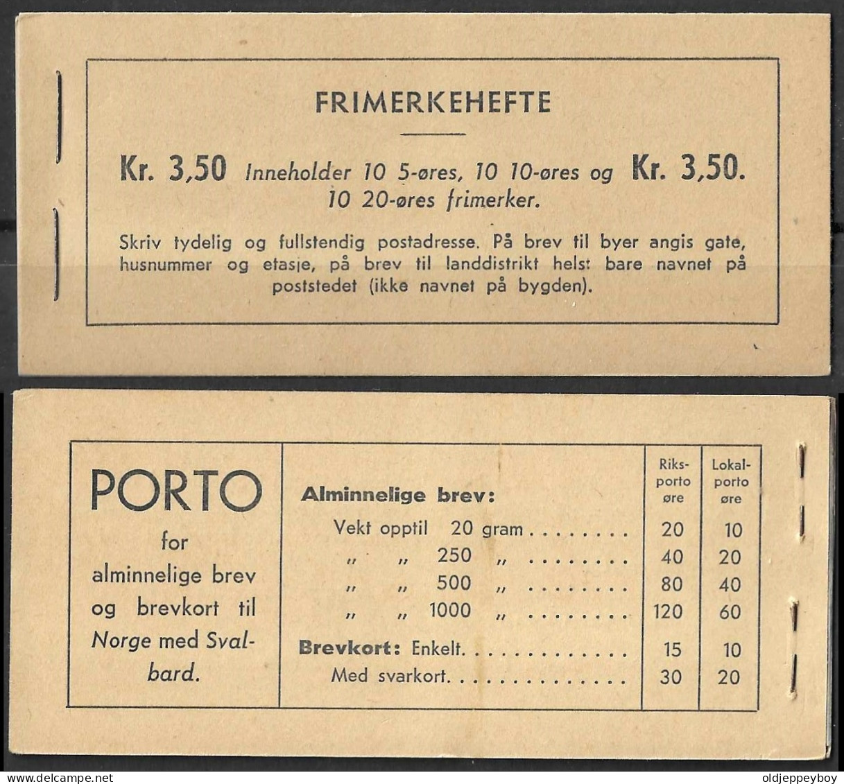 NORWAY, 1941, Booklet 20B H, 3.50 Kr, 5, 10, 20 Normal Very Fine, Rare Item, Postfris - Carnets