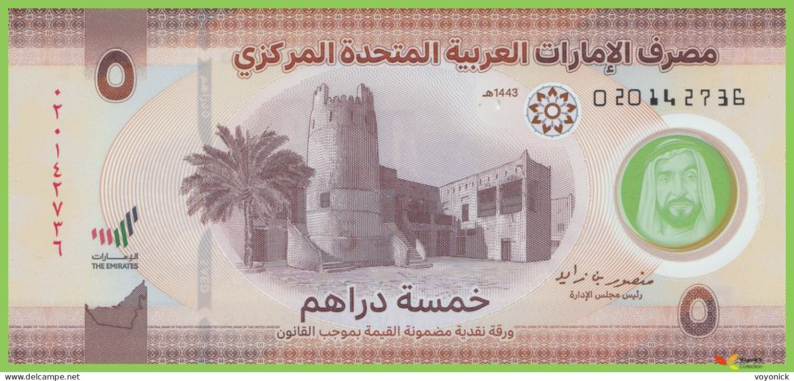 Voyo UNITED ARAB EMIRATES (UAE) 5 Dirhams 2022 P36a B254a 020 UNC Polymer - Emirats Arabes Unis