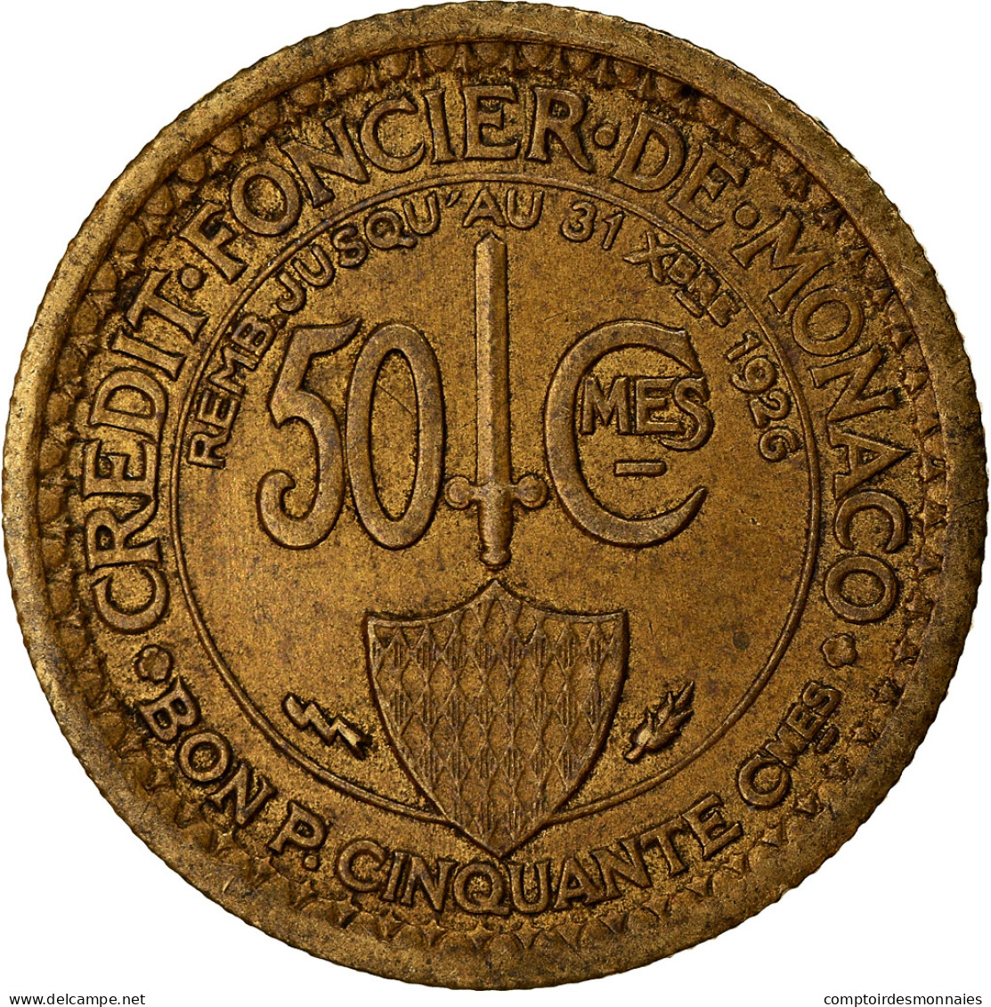 Monnaie, Monaco, Louis II, 50 Centimes, 1924, Poissy, TTB, Aluminum-Bronze - 1922-1949 Louis II