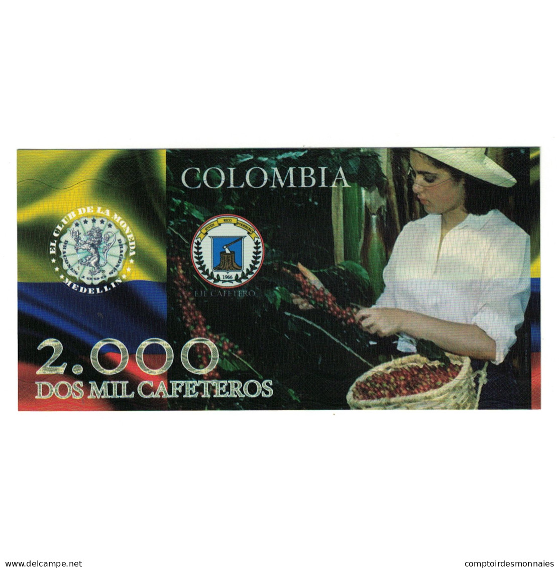 Billet, Colombie, Billet Touristique, 2000 CAFETEROS EL CLUB DE LA MONEDA - Colombie