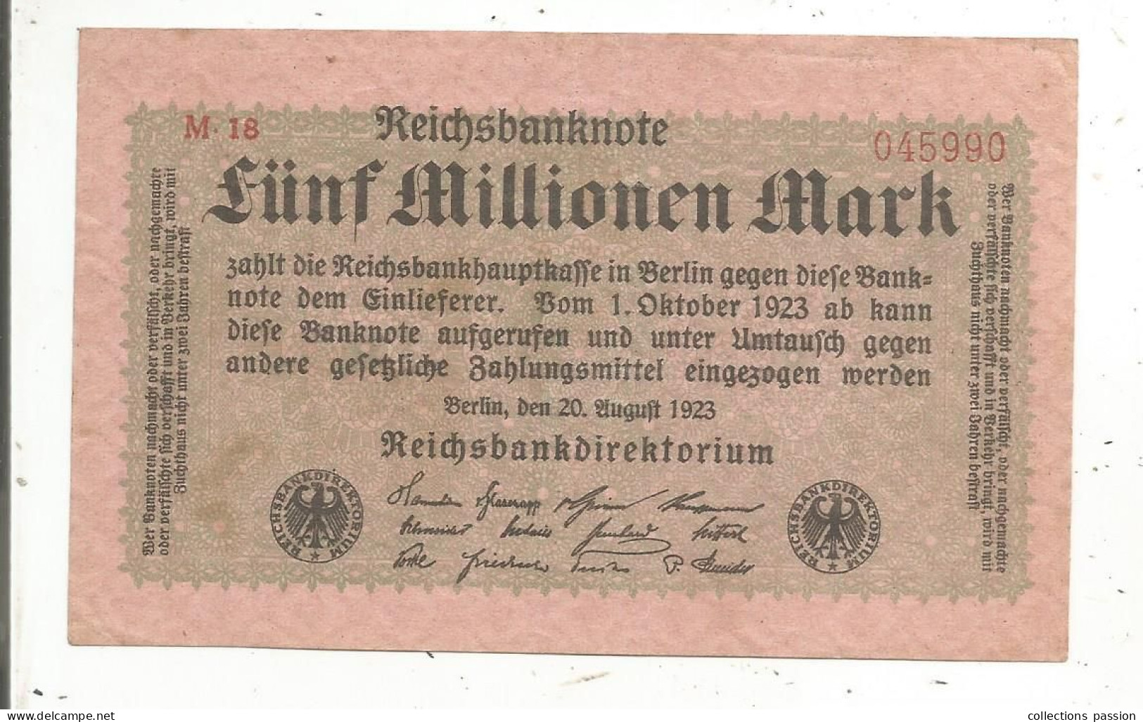 Billet , Allemagne, FÜNF MILLIONEN, 5000000 Mark, 1923, 2 Scans, SUP, Uniface - 5 Mio. Mark