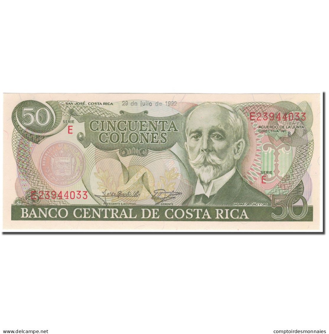 Billet, Costa Rica, 50 Colones, 1992-07-29, KM:257a, NEUF - Costa Rica