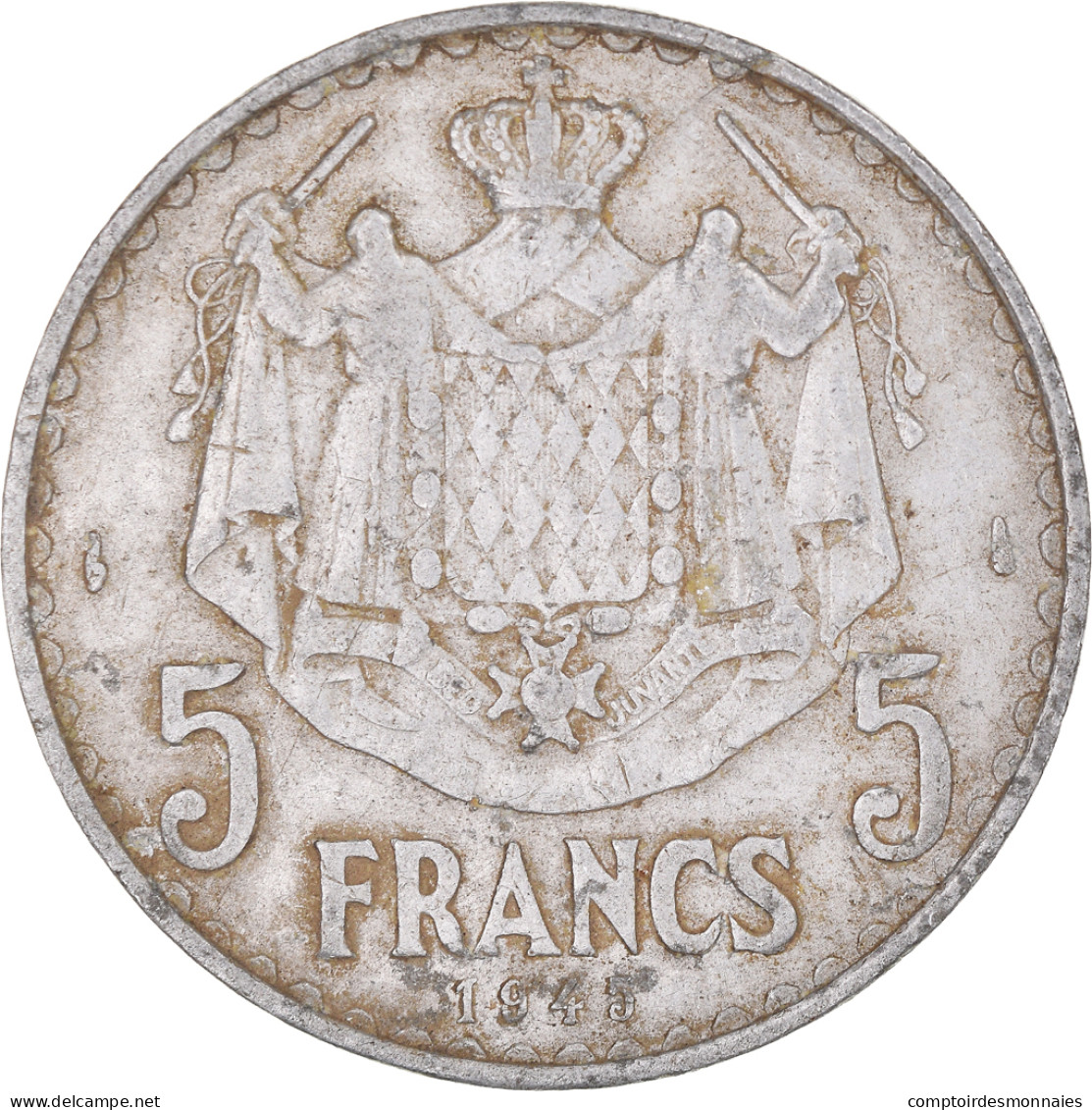 Monnaie, Monaco, 5 Francs, 1945 - 1922-1949 Louis II.