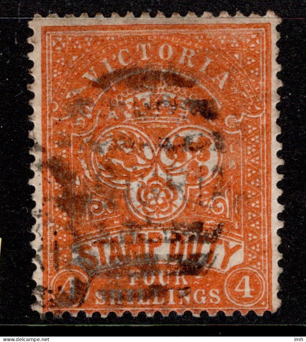 Vic 1884 SG 238 Four Shilling Orange-red Stamp Duty Cat £21.00 - Used Stamps