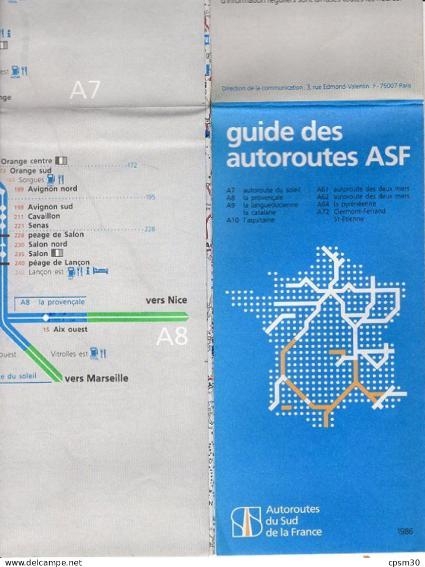Cartes Routière Guide Des Autoroutes ASF 1986 - Cartes Routières