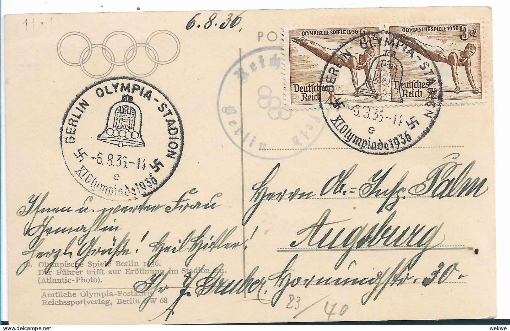 OY205 / OLYMPIADE 1936 - Amtliche Postkarte Zur Eröffnung Der Olympischen Spiele, 6.8.36 - Zomer 1936: Berlijn