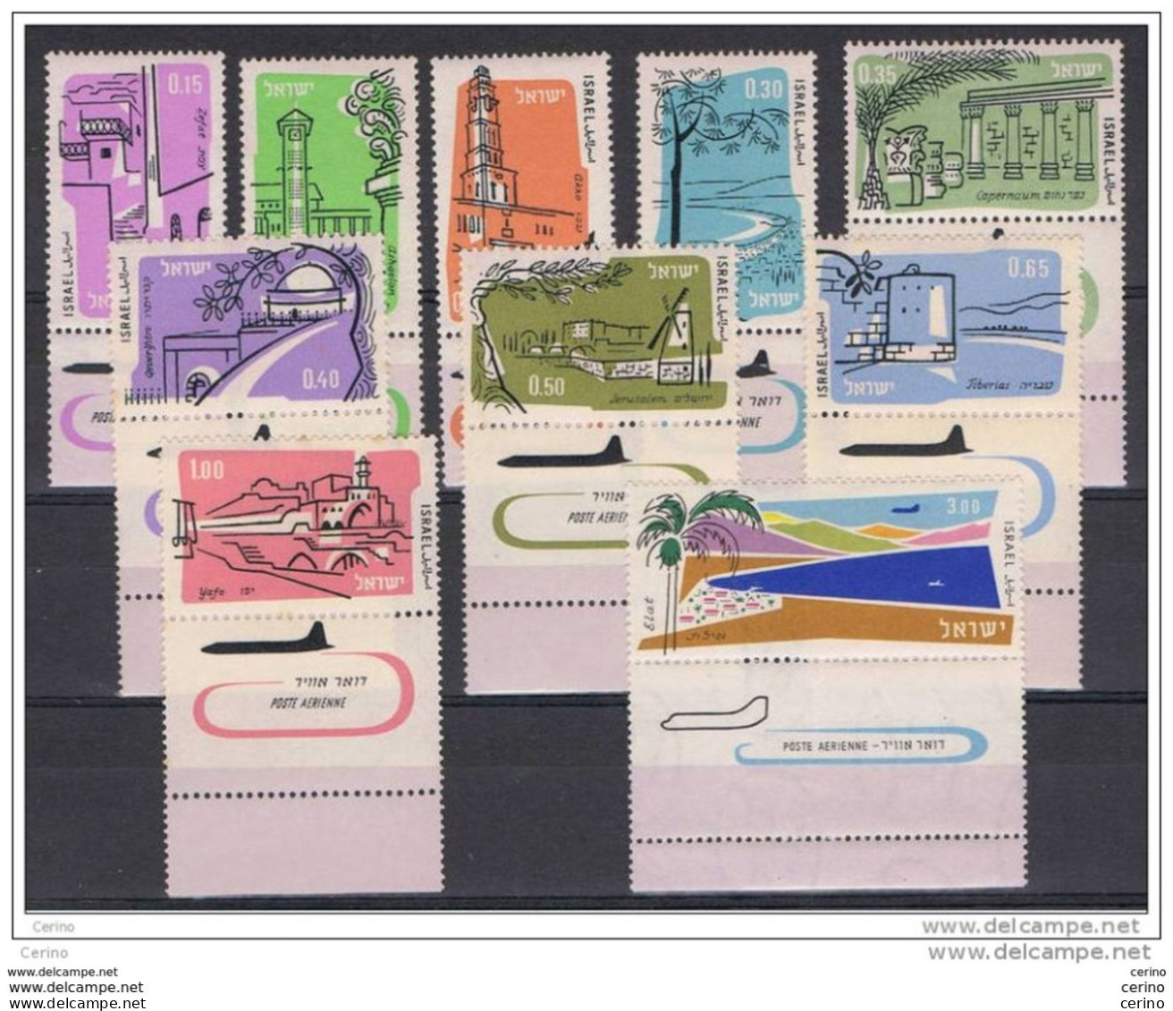 ISRAEL:  1960/62  AIR  MAIL  WITH  TABS  -  KOMPLET  SET  10  UNUSED  STAMPS  -  YV/TELL. 18/27 - Poste Aérienne