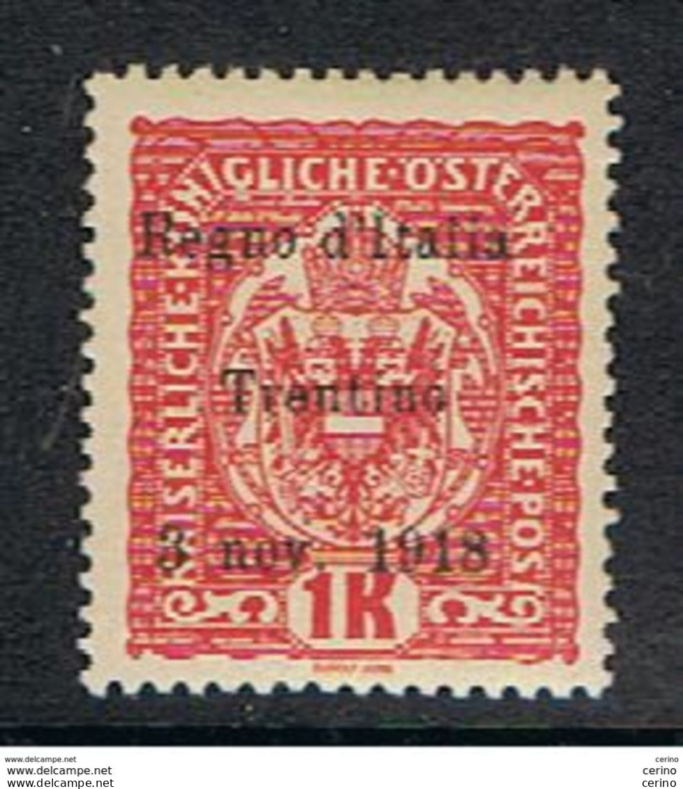 TRENTINO - ALTO  ADIGE:  1918  SOPRASTAMPATO  -  1K. ROSA  GIALLO  N. -  G. OLIVA  -  SASS. 15  -  BBB - Oostenrijkse Bezetting