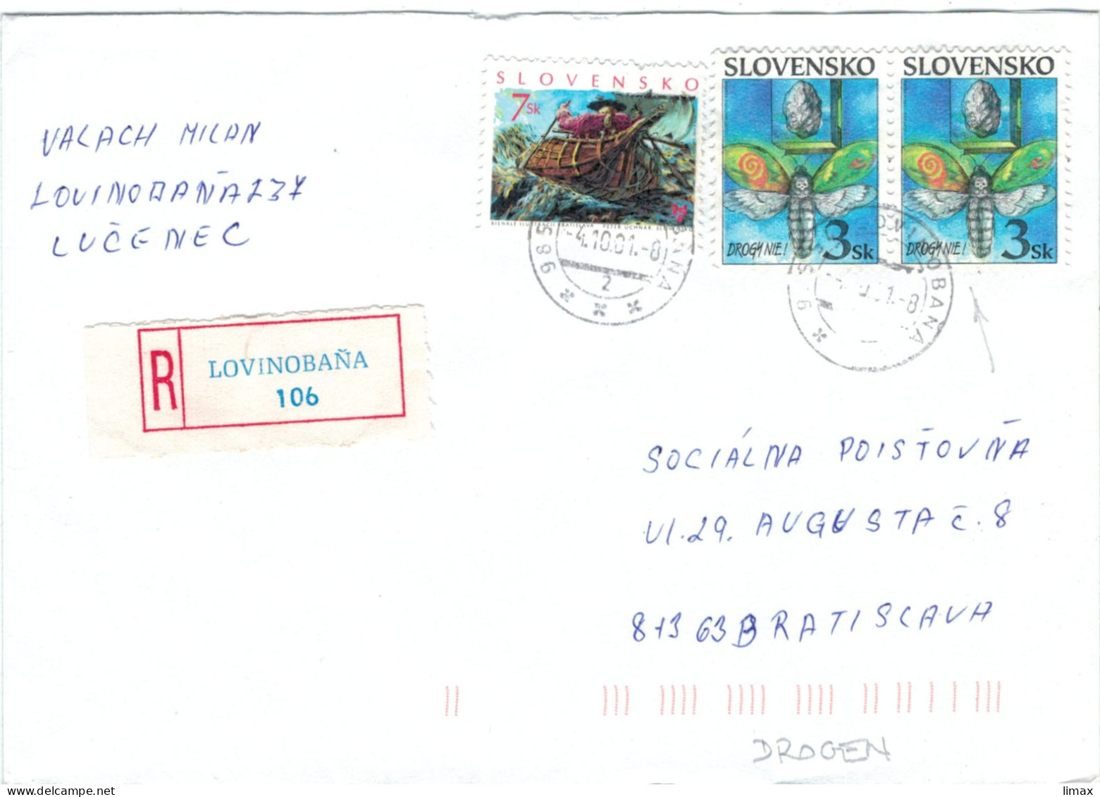 Reko Lovinobana 2001 Bienale Peter Uchnar Ruderboot - Drogen Nie! Totenkopf Falter - Vgl. Schweigen Der Lämmer - Storia Postale