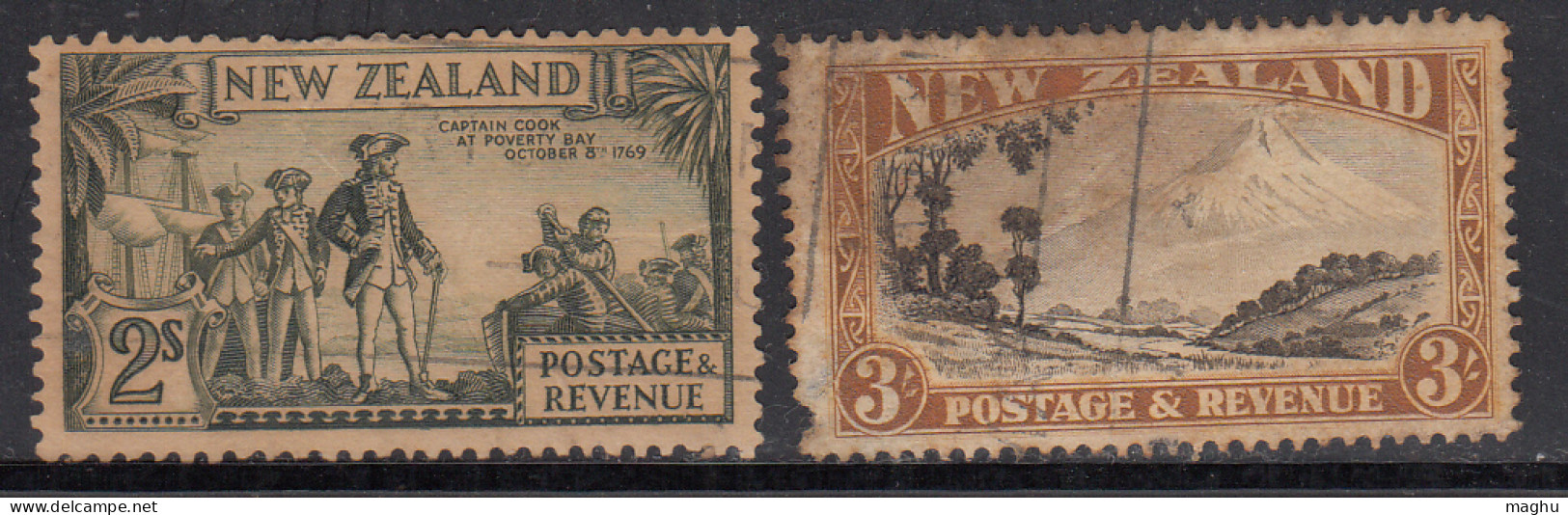 2s & 3s Used Captain Cook & Mt Egmount, New Zealand 1936 (with Faults)  - Usati
