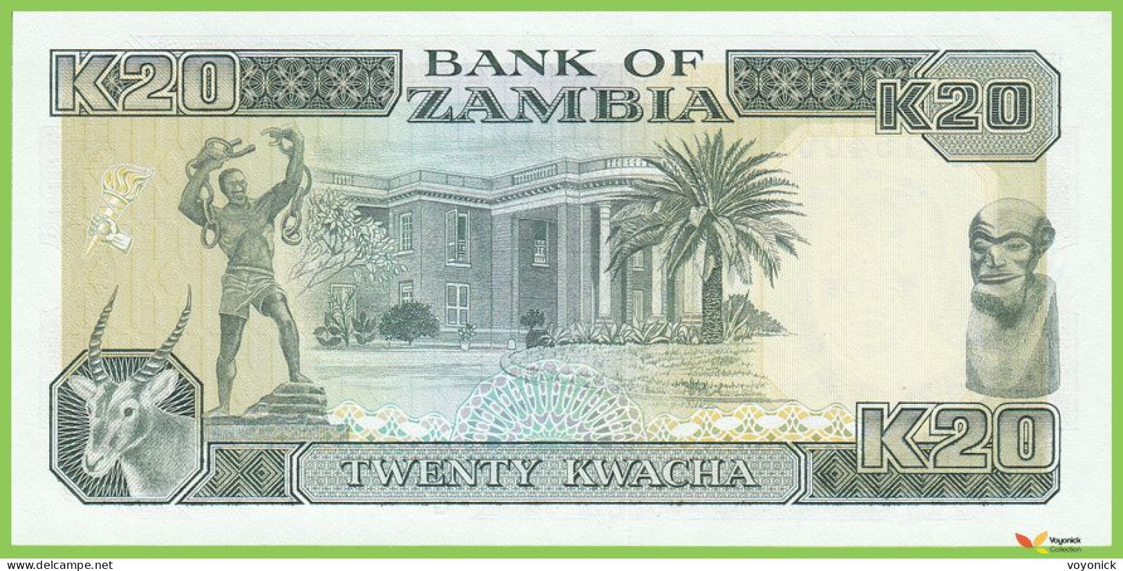 Voyo ZAMBIA 20 Kwacha ND/1989 P32b B133b A/G UNC Fish Eagle - Zambie