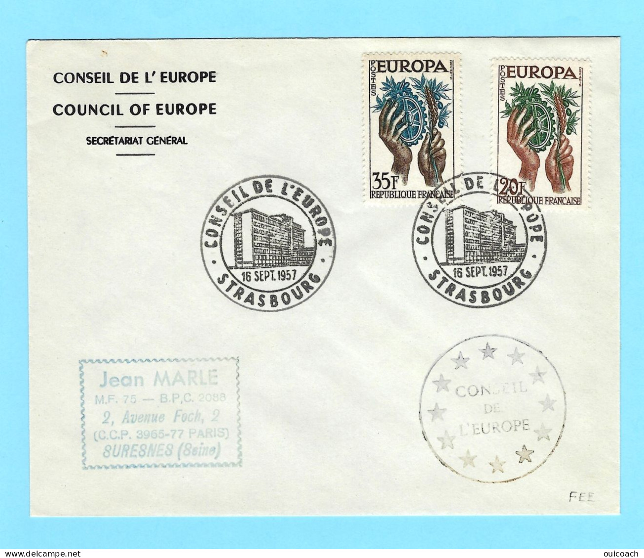 Europa 1122 + 1123 Sur Enveloppe Conseil Europe - 1957