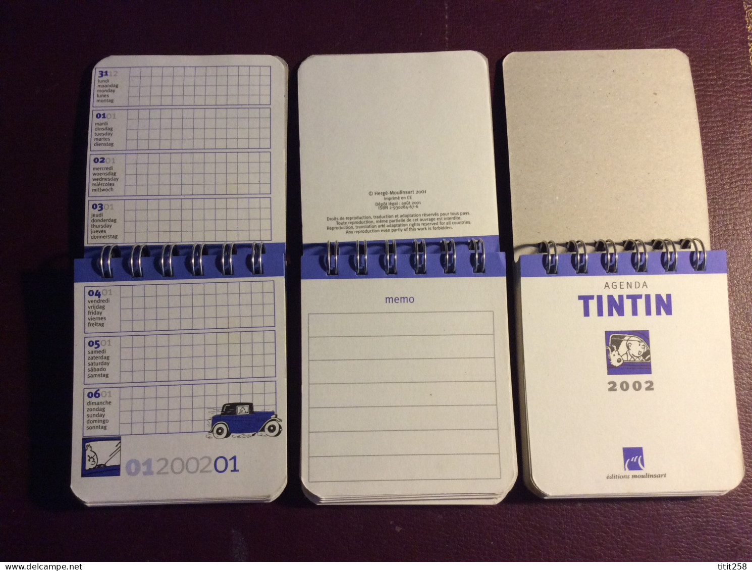 Joli Lot Agenda TINTIN MOULINSART Hergé 2001 / 2002 - Agende & Calendari