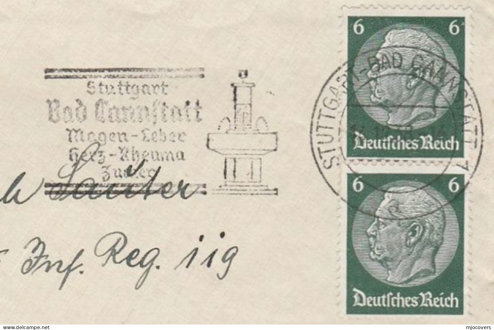 HEALTH - 1939 Cover LIVER HEART RHEUMATISM Slogan GERMANY Bad Cannstadt Medicine Hydrotherapy Water Fountain Stamps - Maladies