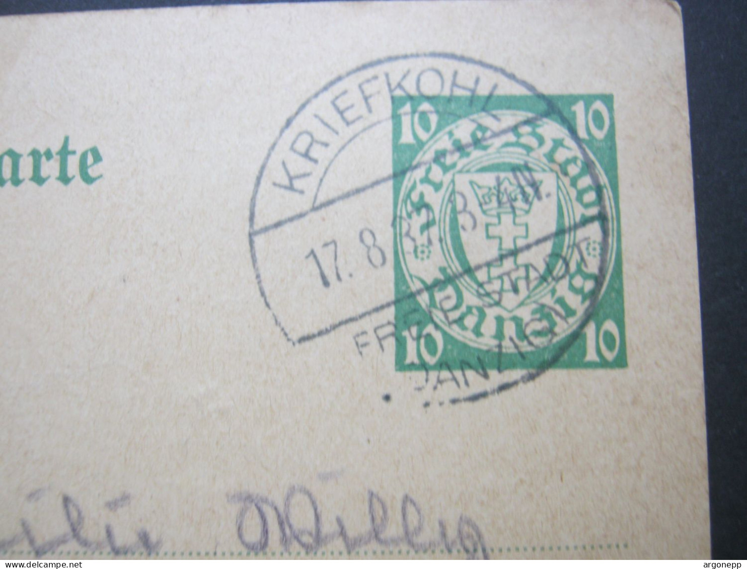 DANZIG , Kriefkohl, Seltener Stempel Recht Klar Auf Ganzsache 1937 - Postal  Stationery