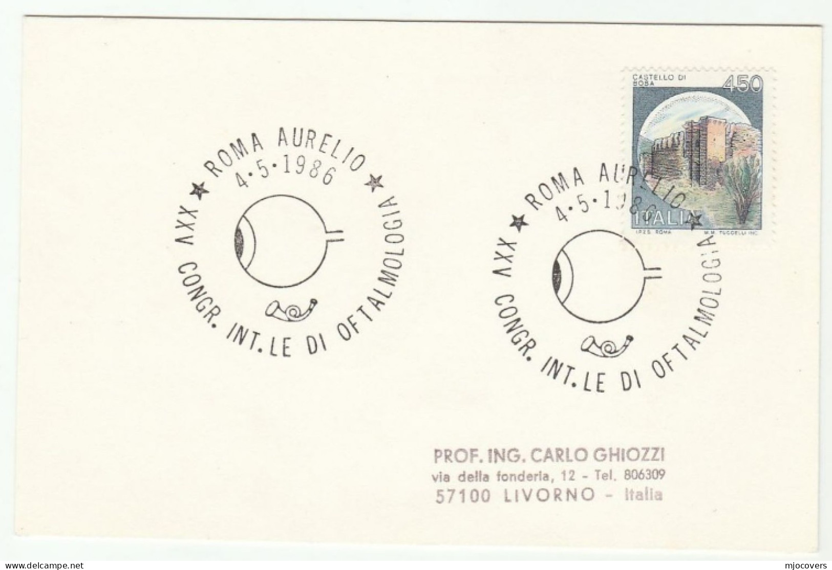 1986 Aurelio OPTHALMOLOGY CONGRESS Italy COVER Medicine Stamps Eye Blind Card Health - Médecine