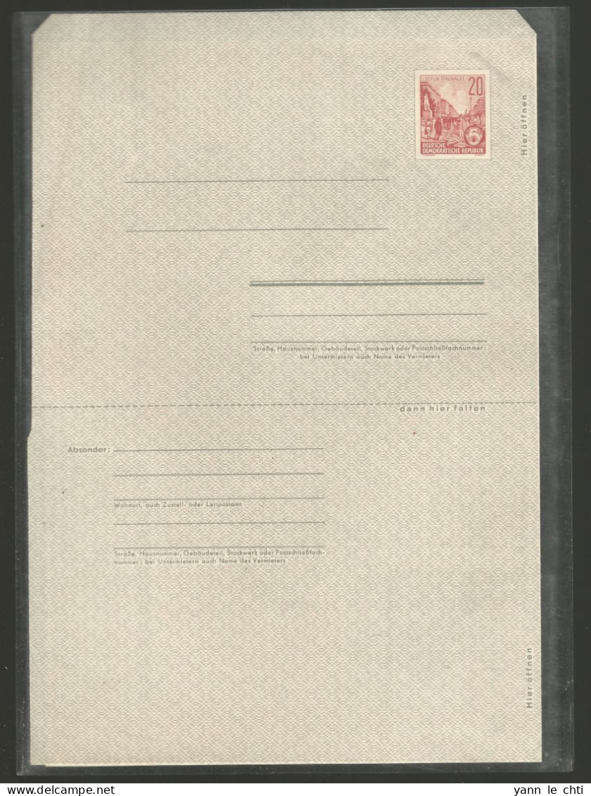 DDR Entier Postal Ganzsache Brief 20 Pfennig Berlin Stalinallee Neuf Neue - Buste - Nuovi