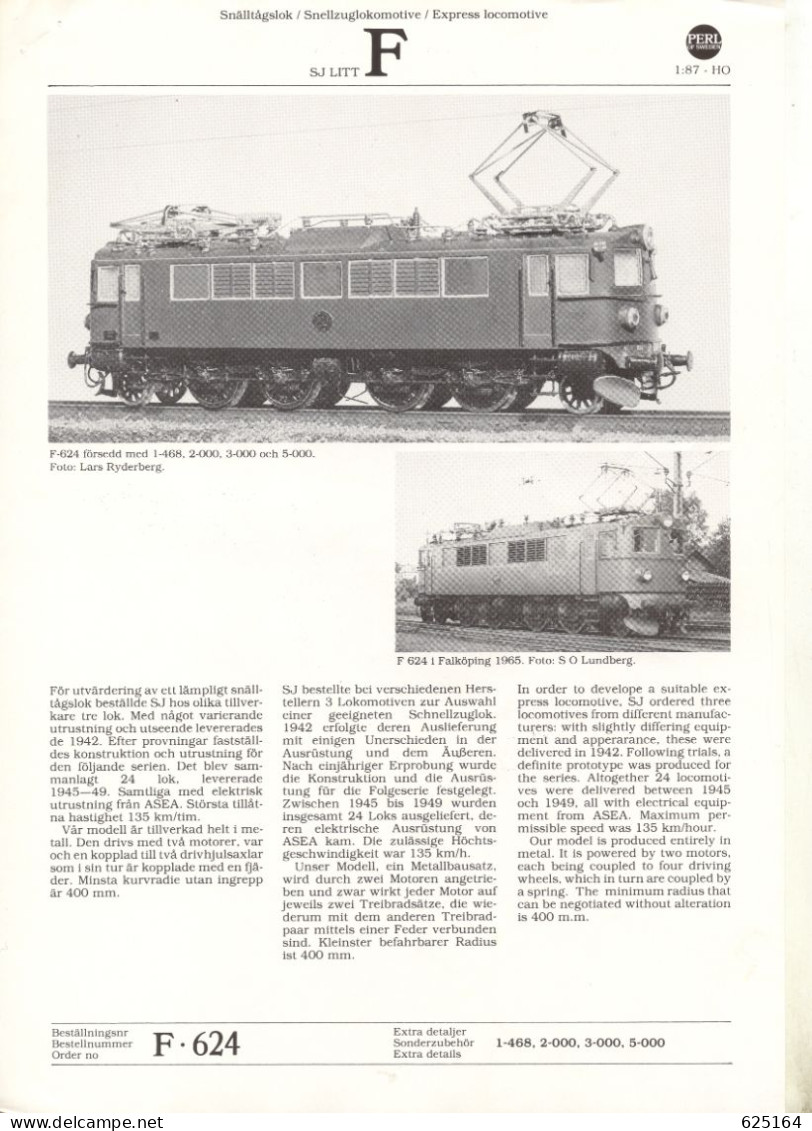 Catalogue PERL MODELL F.624 Schnellzuglokomotive Express Locomotive - En Suédois, Allemand Et Anglais - Sin Clasificación
