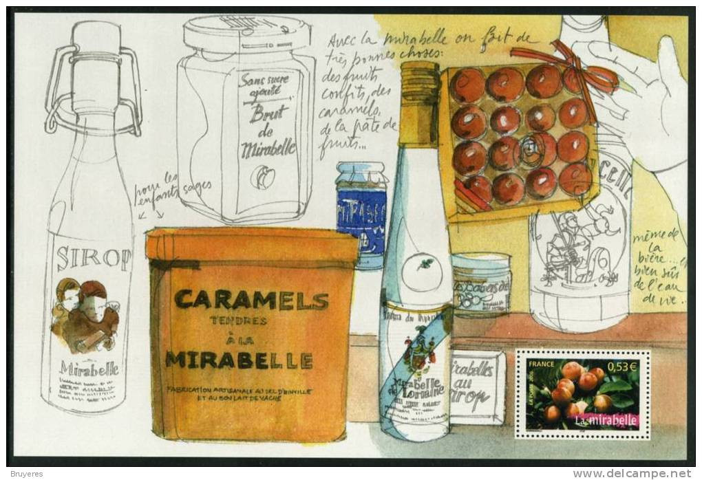 Feuillet Provenant Du Carnet De Voyage De 2006 "La France à Vivre" Avec Timbre "La Mirabelle" Neuf - Alimentation