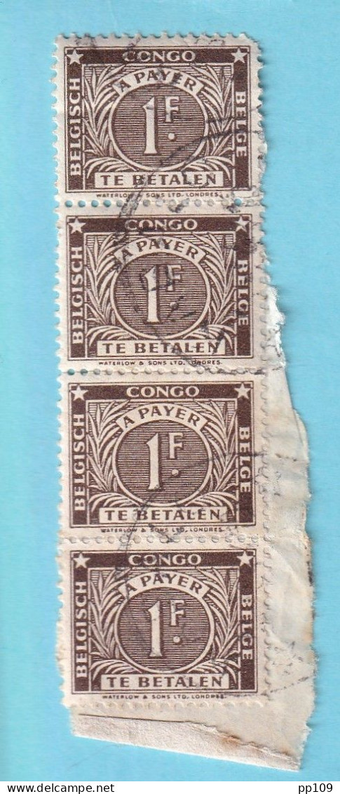 CONGO BELGE Bande De 4 Timbres Taxe  TX76  Pas Courant  - Oblitérés