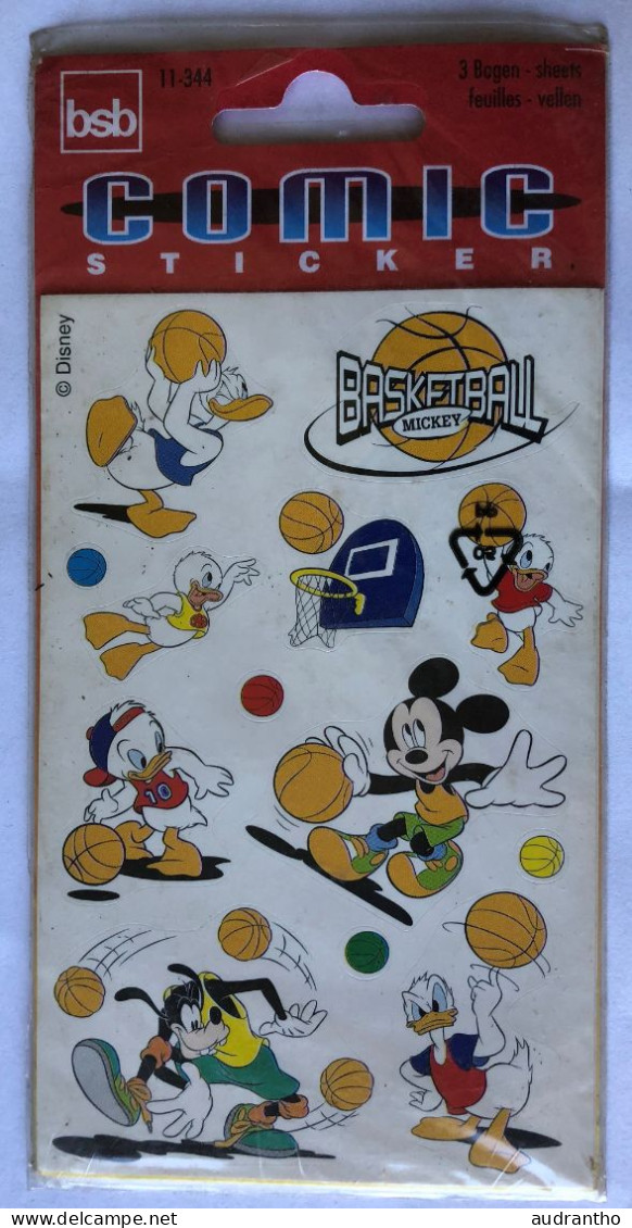 3 Feuilles De Stickers Disney Années 90 - Mickey Donald Basket Ball - BSB - Comic Sticker 11-344 - Autocollants