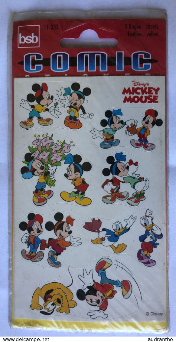 3 Feuilles De Stickers Disney Années 90 - Mickey Mouse - BSB - Comic Sticker 11-333 - Stickers