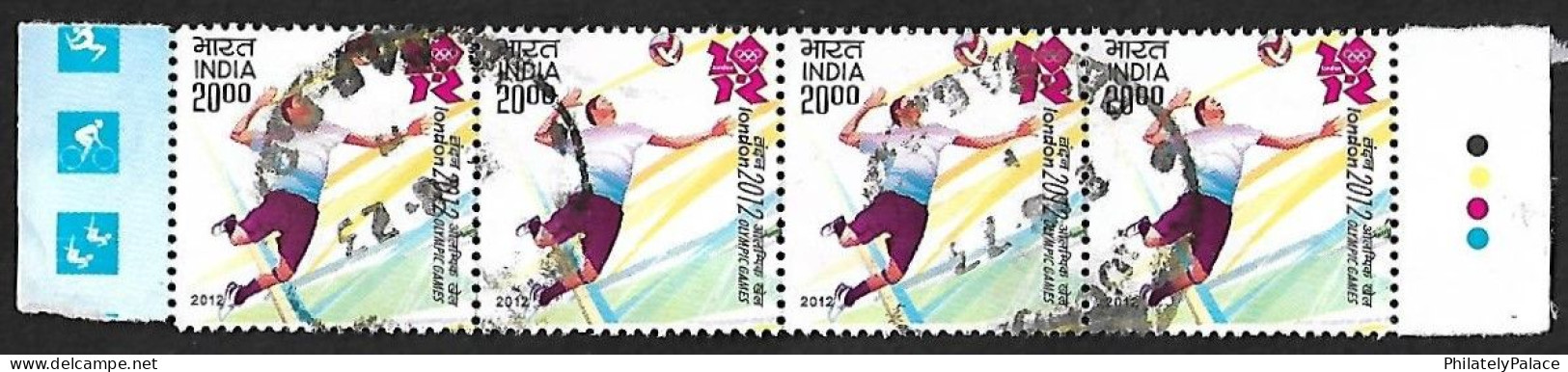 India 2012 LONDON OLYMPICS, Olympic, Volleyball , Sports, Sport, Strip Of 4v, Traffic Light, Used (**) Inde Indien - Used Stamps