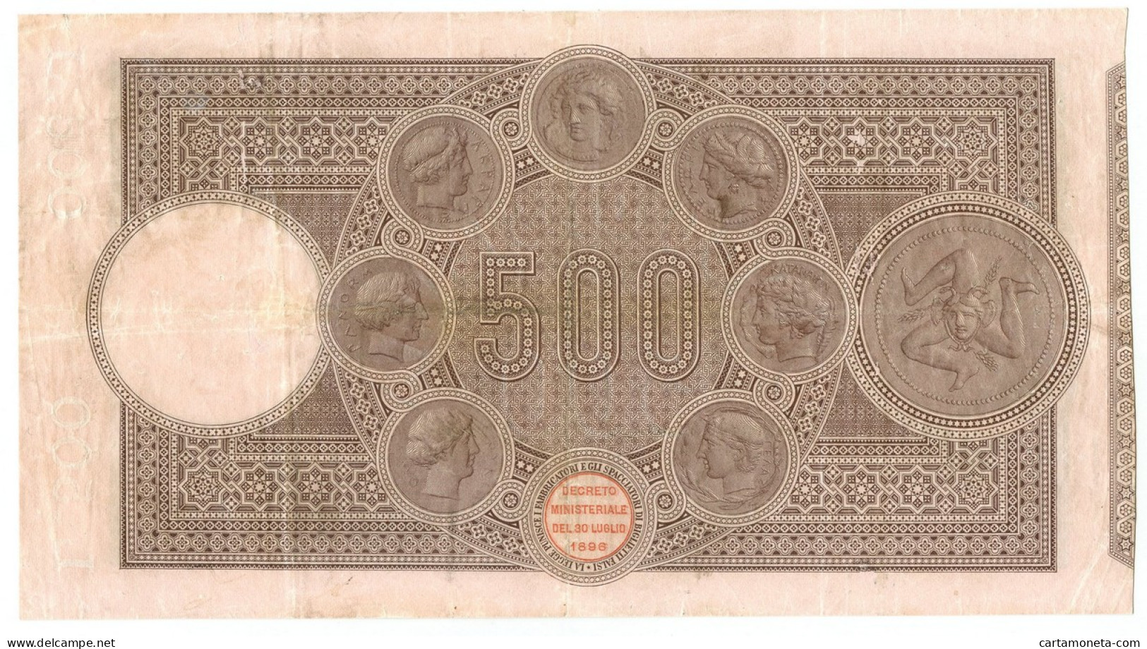 500 LIRE BANCO DI SICILIA BIGLIETTO AL PORTATORE REGNO UMBERTO I 24/12/1897 QBB - Sonstige & Ohne Zuordnung