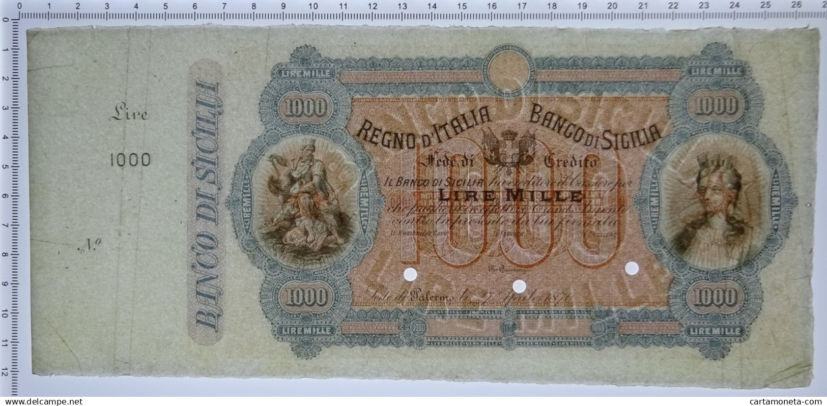 1000 LIRE CAMPIONE CON MATRICE SPECIMEN BANCO SICILIA FEDE DI CREDITO 1870 SPL- - Autres & Non Classés