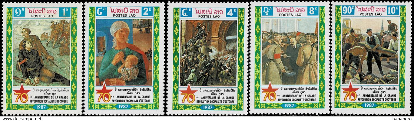 LAOS 1987 Mi 1050-1054 70th ANNIVERSARY OF RUSSIAN OCTOBER REVOLUTION MINT STAMPS ** - Laos
