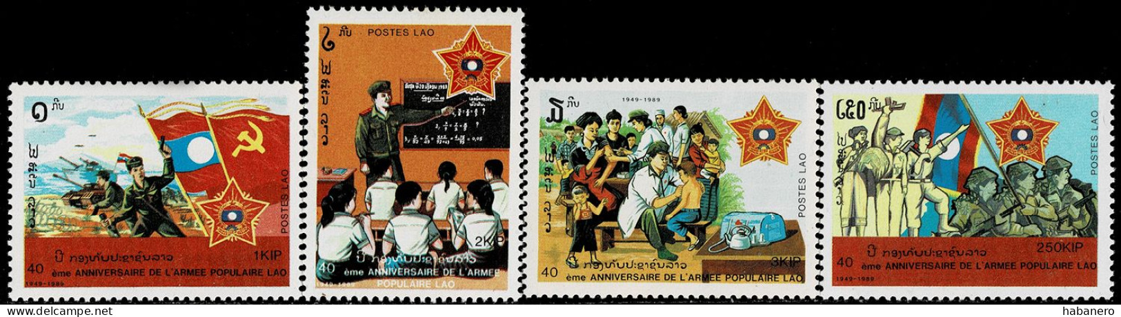 LAOS 1989 Mi 1131-1134 40th ANNIVERSARY OF THE PEOPLE'S ARMY MINT STAMPS ** - Laos