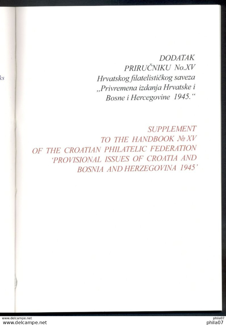 Mladen Vilfan: Supplement 1945 Provisional Issues Croatia And Bosnia And Hercegovina / Dodatak Privremena Izdanja Hrvats - Andere & Zonder Classificatie