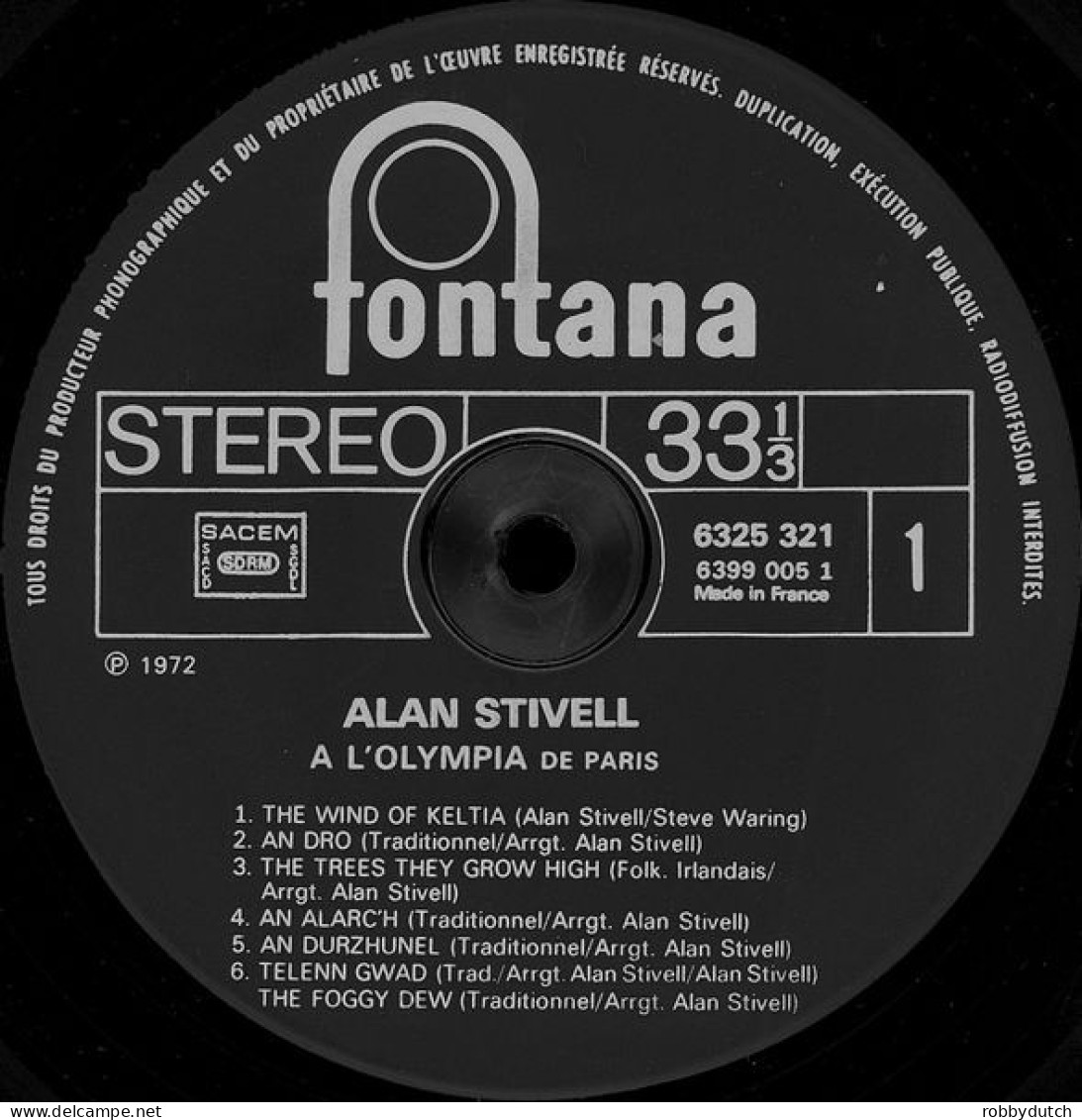 * LP * ALAN STIVELL - À L'OLYMIPA (France 1972 - Country Y Folk