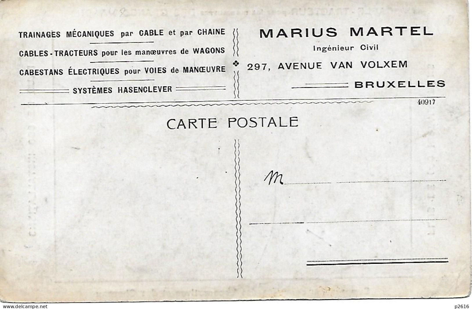 BELGIQUE -  MARIUS MARTEL INGENIEUR CIVIL - CABLE- TRACTEUR POUR LES MANOEUVRES DES GRANDS WAGONS - VOIR LE VERSO - Transport Urbain En Surface