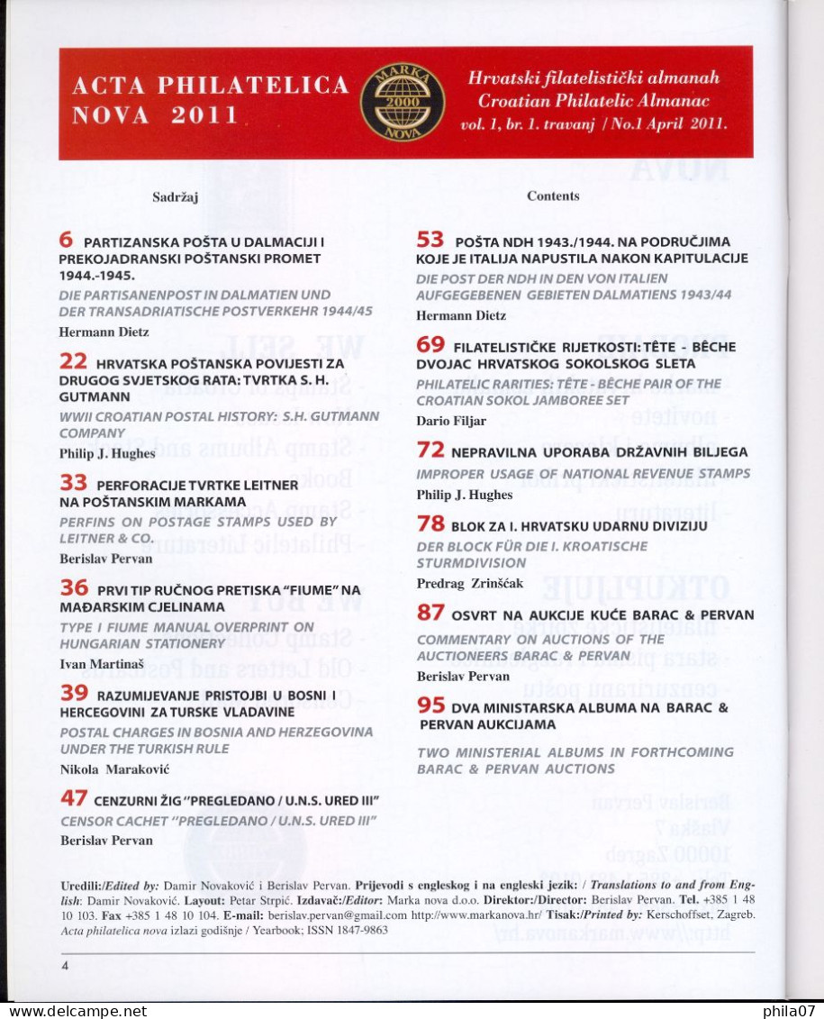 ACTA PHILATELICA NOVA 2011. CROATIAN PHILATELIC ALMANAC, PUBLISHED ANNUALLY. - Other & Unclassified