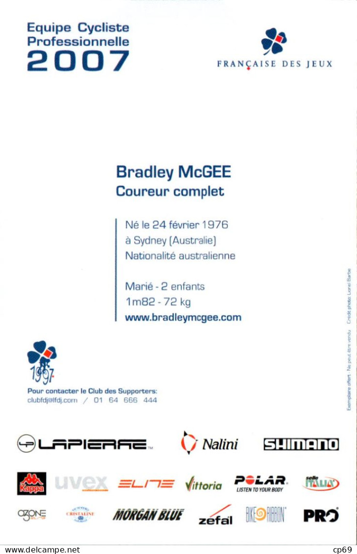 Carte Cyclisme Cycling サイクリング Format Cpm Equipe Cyclisme Pro Française Des Jeux 2007 Bradley McGee Australie Superbe.E - Cyclisme