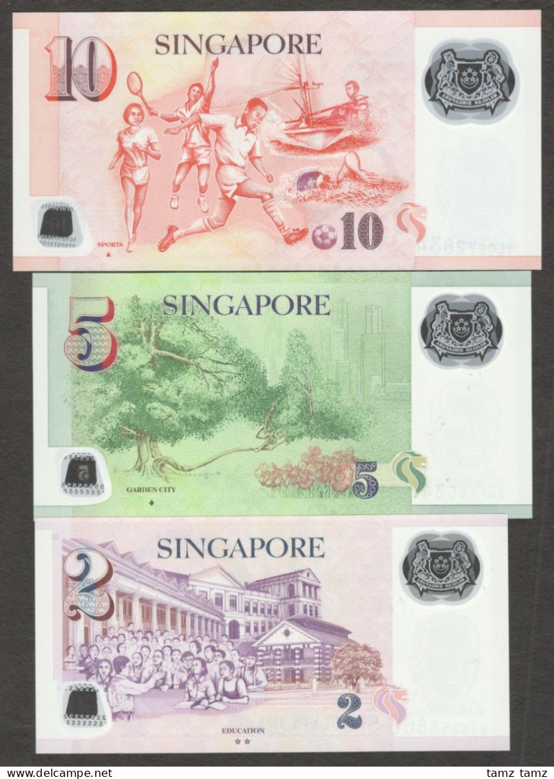 Set 3 Pcs Singapore 2 5 10 Dollars Polymer Random Year UNC - Singapur