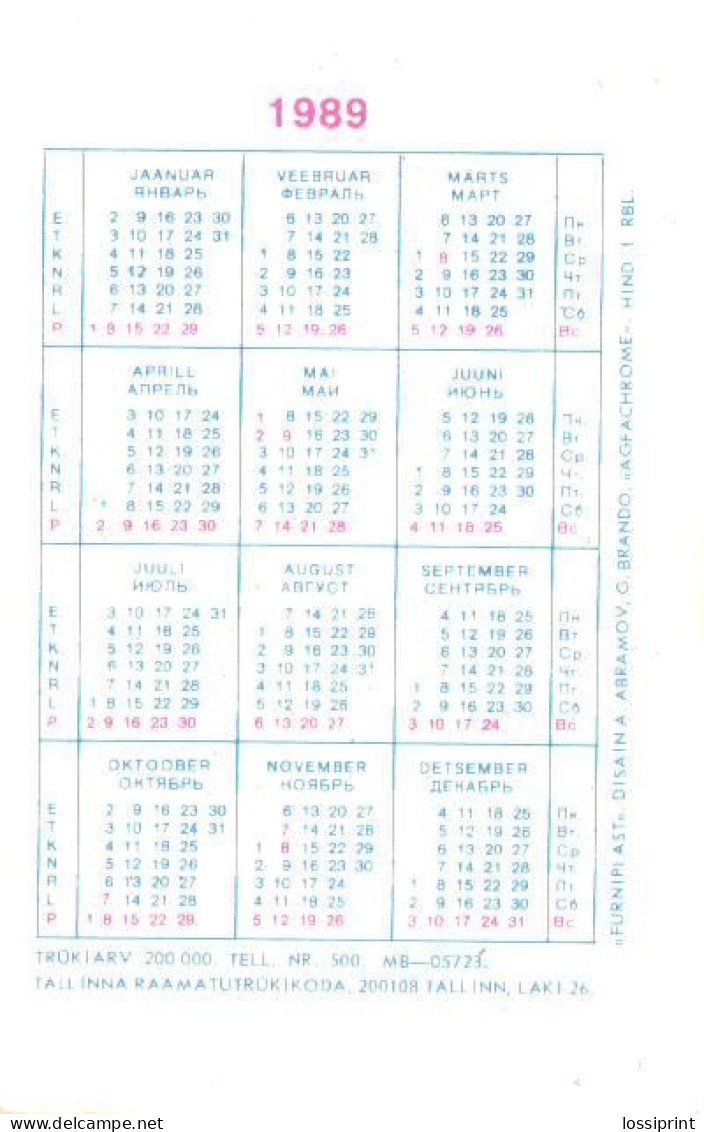 Pocket Calendar, Red Wave Music, Lady Playing Violin, 1989 - Small : 1981-90