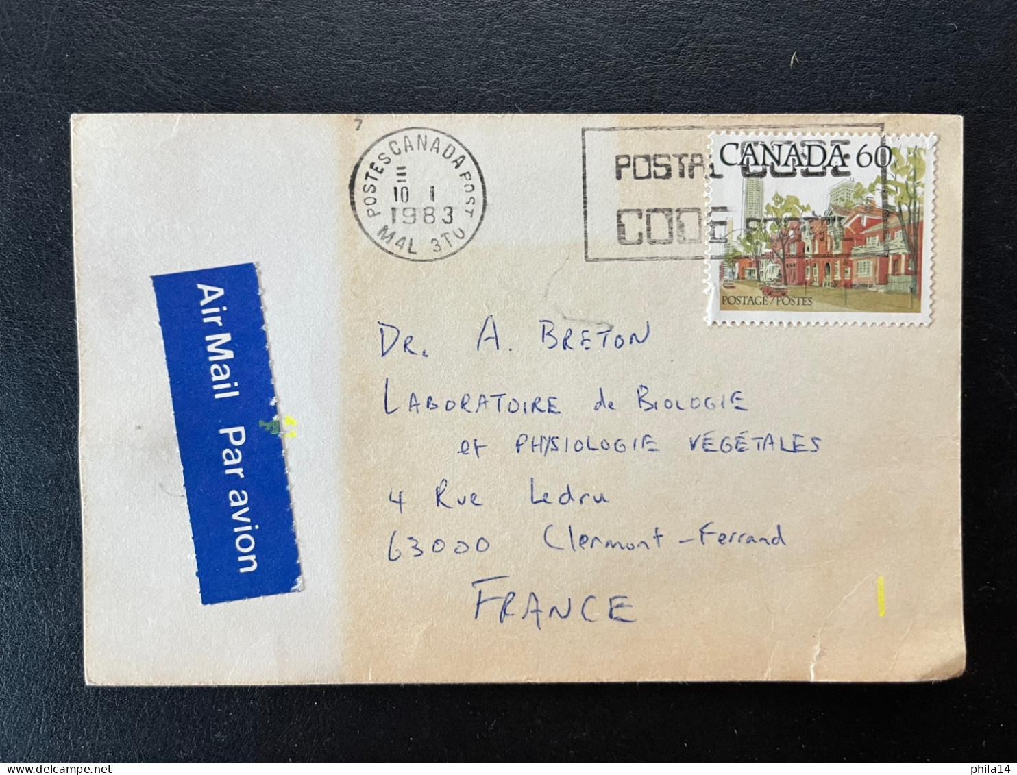 CARTE CANADA TORONTO POUR CLERMONT FERRAND 1983 - Lettres & Documents