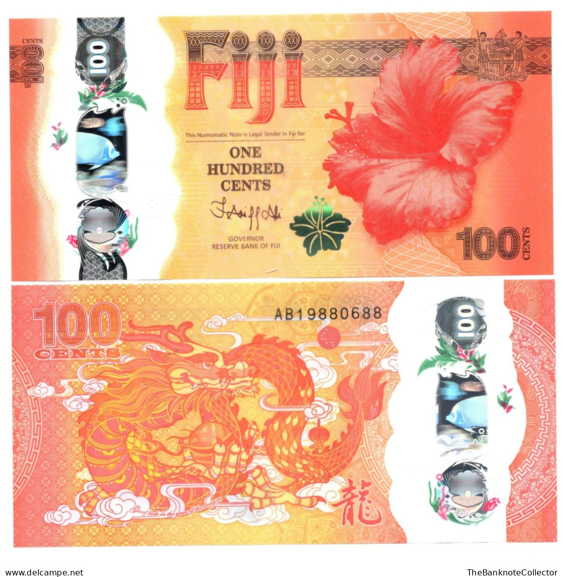 Fiji 100 Cents 2023 -2024 Year Of Dragon Commemorative Polymer Issue - Fidji