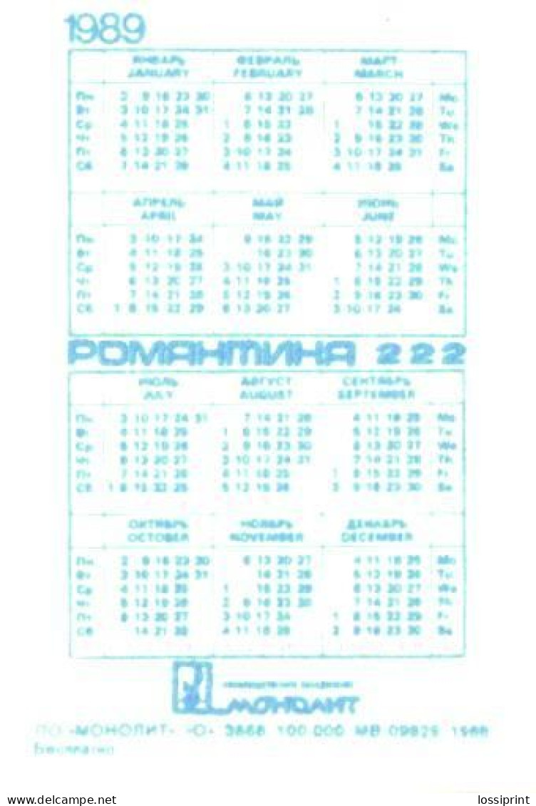 Pocket Calendar, Monolit, Man With Guitar, 1989 - Small : 1981-90